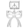 Polished silver modular Italian charm link featuring a dangling bow pendant for DIY bracelets - Shiny Silver Hollow Bowknot Style (42)