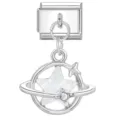 Silver modular charm pendant with iridescent star and planet ring design. - Iridescent Shell Pentagram Saturn Ring Style (25)