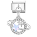 Silver modular charm link featuring an iridescent star and crystal planet pendant - Iridescent Pentagram Planet Rhinestone Style (26)