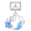 Silver Italian charm link with blue dolphin and shell dangle for DIY modular jewelry - Blue Ocean Dolphin Shell Artificial Pearl Style (28)