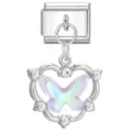 Silver heart charm pendant with iridescent butterfly and crystals for modular bracelets - Hollow Heart Iridescent Butterfly Style (32)