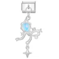 Silver modular Italian charm with blue opal stone and star dangle for DIY bracelet accessory - Blue Gem Ribbon Artificial Pearl Star Style (35)