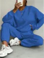 Stylish women's blue cable knit two-piece tracksuit set with long sleeve top and joggers - S / Top And Bottom / Blue