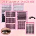 Kit de extensión de pestañas individuales DIY rosa para un look de ojos manga kit - Pestañas Segmentadas de 4 Cajas (Gran Capacidad de 1216 Grupos)