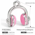 Stainless steel pink headphone pendant jewelry charm showing weight and dimension details - Pink Headphone Style (PJ92086C)