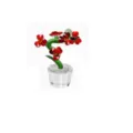 Red heart-shaped crystal flower ornament in a faceted glass pot decoration - Curved Heart-Shaped Flower (Red) / Red
