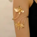Fashionable golden flower adjustable upper arm cuff for women's vacation outfit - Hollow Flower Style (05)