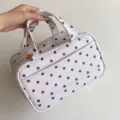 Large capacity waterproof white polka dot makeup bag with cute heart zipper pull and handles - White Polka Dot (Three-Layer Large Capacity)