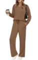 Set lounge da donna marrone in 2 pezzi con top a maniche lunghe e pantaloni con coulisse. - Marrone scuro