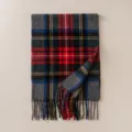 Classic red and green Christmas plaid scarf with soft fringe tassels for winter warmth - Grey Plaid