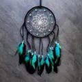 Handmade black and teal dreamcatcher with feathers for wall hanging room decor - MS9160 (Without Light) / 20cm Ring