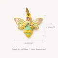 Detailed enamel bee fairy pendant made of stainless steel with size and weight specs - Artist Bee Style (JXPK262605OI) / Colorful