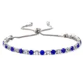 Elegante pulsera tennis de circonitas azul y blanco de 4mm con cierre ajustable en blanco - Una Fila (Cierre Deslizante) / Base plateada con strass azul y blanco