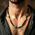 Handmade bohemian men's surf necklace featuring turquoise beads and dark coconut shell - Bohemian Turquoise and Coconut Shell Color Block Style (ZJ17157)