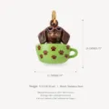 Cartoon brown dog in green teacup pendant made of high-quality stainless steel metal - Pendant (JXPK262005QI) / Paw Print Cup Bow Tie Dachshund (No. 3)