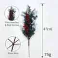 Artificial Christmas pine branch with red berries and pine cones, 47cm length variant. - 8-pronged Cedar Pine Needle / 47cm