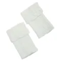 Detailed texture of cream white knitted boot cuffs with scalloped crochet pattern. - One Size / White
