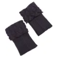 Cozy dark purple knitted short boot cuffs with elegant scalloped fold-over design - One Size / Dark Gray