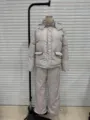 Full view of a striped hooded puffer jacket and wide-leg trousers on a mannequin. - S / Top And Bottom / Gray