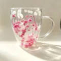 Double-walled high borosilicate glass mug with elegant pink and white dried flowers - 350ml-Pink Gypsophila