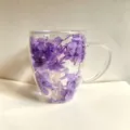 Elegant double-walled borosilicate glass mug featuring dried purple flowers inside - 350ml-Purple Dried Petals