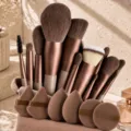 13-piece makeup brush set with beauty sponges and puffs in coffee tones - 12pcs Set + Bag + Makeup Tools / Coffee