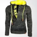 Slim fit men's knitted hoodie with yellow contrast hood lining. - 3XL / Tops / Black and Yellow