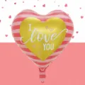 18-Zoll herzförmiger rosa gestreifter Folienballon mit I Love You Aufdruck zur Deko - 18 Zoll Herz Liebe Rosa Streifen