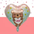 18-Zoll herzförmiger Aluminiumfolienballon mit süßem Bärenprint und LOVE-Schrift - 18 Zoll Herz Stehender Liebesbär (TX102) / 50 Stk. Packung