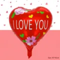 18-Zoll roter herzförmiger Folienballon mit I LOVE YOU Text und Blumen für die Party - 18 Zoll Herz Rote Blume Englisch Liebe (SL240204-3)