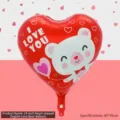 18-Zoll roter Herzballon aus Folie mit süßem Bären und I Love You für Partydekoration - 18 Zoll Herz Englisch Liebesbär (SL240204-3)