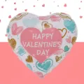 18-Zoll Herz-Folienballon mit Aufdruck Happy Valentine's Day für Partydekoration - 18 Zoll Herz Valentinstag Englisch-2 / Farbenfroher Handgezeichneter Herzstil (B1247)