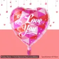 Herzförmiger Folienballon mit I Love You Text und rosa geometrischem Muster Dekor - 17 Zoll Herz Liebe Rautenmuster - 1