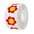 Rotolo di adesivi premio a forma di fiore sorridente cartoon per bambini - Serie Sorriso Fiore Rosso (C172) / 25mm/500 Adesivi/Rotolo