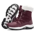 Women's burgundy outdoor snow boots with white faux fur lining and anti-slip sole - 38 / Wine Red