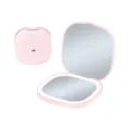 Miroir de maquillage LED rose compact, miroir de voyage pliable rechargeable USB-C - Interrupteur Magnétique 3 Modes (Grossissement 3X) / Rose