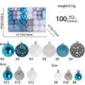 100pcs Christmas ball ornaments set in blue, white, and silver, 3/4/6cm sizes - Blue & White