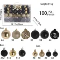100pcs decorative gold and black Christmas ball ornament set in 3cm 4cm and 6cm sizes - Black Gold Style