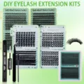 Σετ επέκτασης βλεφαρίδων CMAYOME DIY με βλεφαρίδες D-curl και απλικατέρ bond seal. - Μεγάλη Χωρητικότητα 320 Cluster Σετ 5 Κουτιών (008 Μαύρο Σετ)
