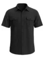 Close-up view of a premium black men's short-sleeved shirt with dual chest pockets - S / Tops / Black