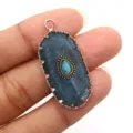 Oval natural stone pendant with turquoise evil eye detail for DIY jewelry - Pendant Only (Without Chain) / Blue Aventurine