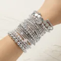 Bohemian silver beaded bracelet stack featuring white pearls and elegant cross charms - Silver Star Cross Combo (XY-236+XY-269 Combo) / Multi-piece Bracelet Set