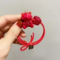 Red tiger hair tie with rhinestone crown, cute New Year hair accessory for women and girls. - Red
