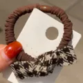 Chouchou à cheveux nœud pied-de-poule marron, élastique cheveux haute élasticité. - Nœud Café