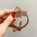 Rhinestone crown tiger hair tie cute brown elastic rope hair accessory for women daily styling - Coffee Little Tiger