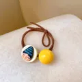Korean ins funny hair tie cute cartoon face and yellow bead elastic hair band for women. - Blue Hat Kid