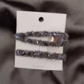 Koreanischer Stil dunkles Strass Haarklammer Set, geometrisches Design, elegante Haaraccessoires. - Tropfenform / Zweiteiliges Set / Grau