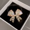 Élastique à cheveux nœud strass brillant, attache queue de cheval en cristal élégant. - Citrine