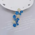 Blauwe geëmailleerde bloem haarspeld met parels en strass, elegante eendenbek variant. - Blauw