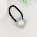 Elegant rhinestone flower hair tie with white opal center for women, stylish elastic hair band. - Opal Look